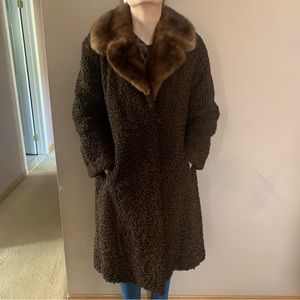 Vintage KARAKUL & Mink Collar Chocolate Brown Andrea Toronto Fur Coat